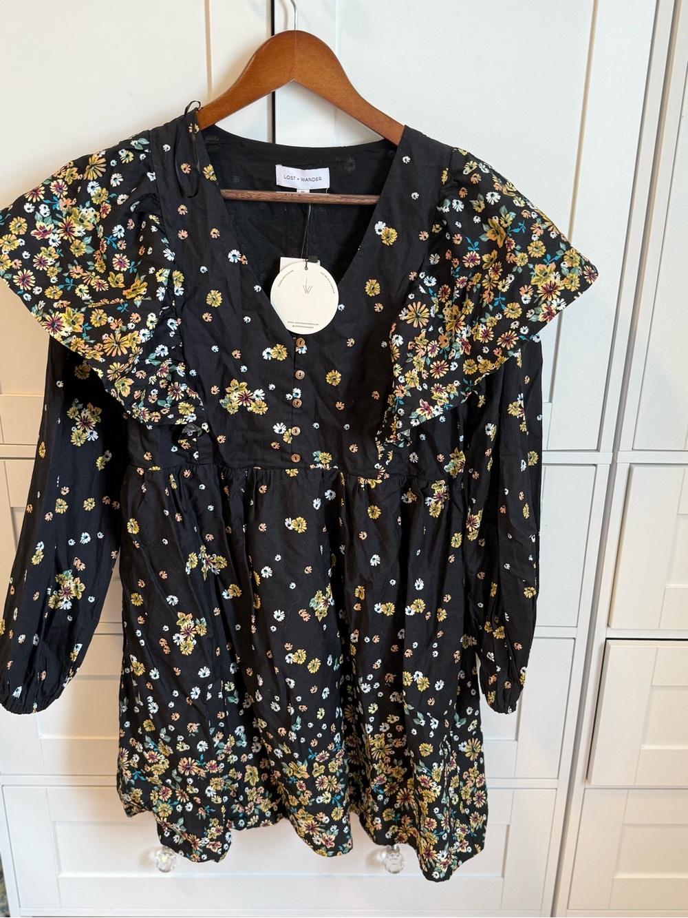 Tuckernuck Black Floral Ruffle-Trim Mini Dress